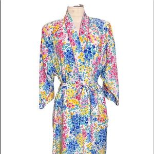Christian Dior Loungewear Vintage Robe Women’s Small Petite Colorful Floral EUC